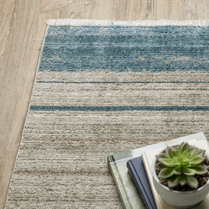 Bauer Distressed Blue/ Beige Stripe Cut Pile Rug
