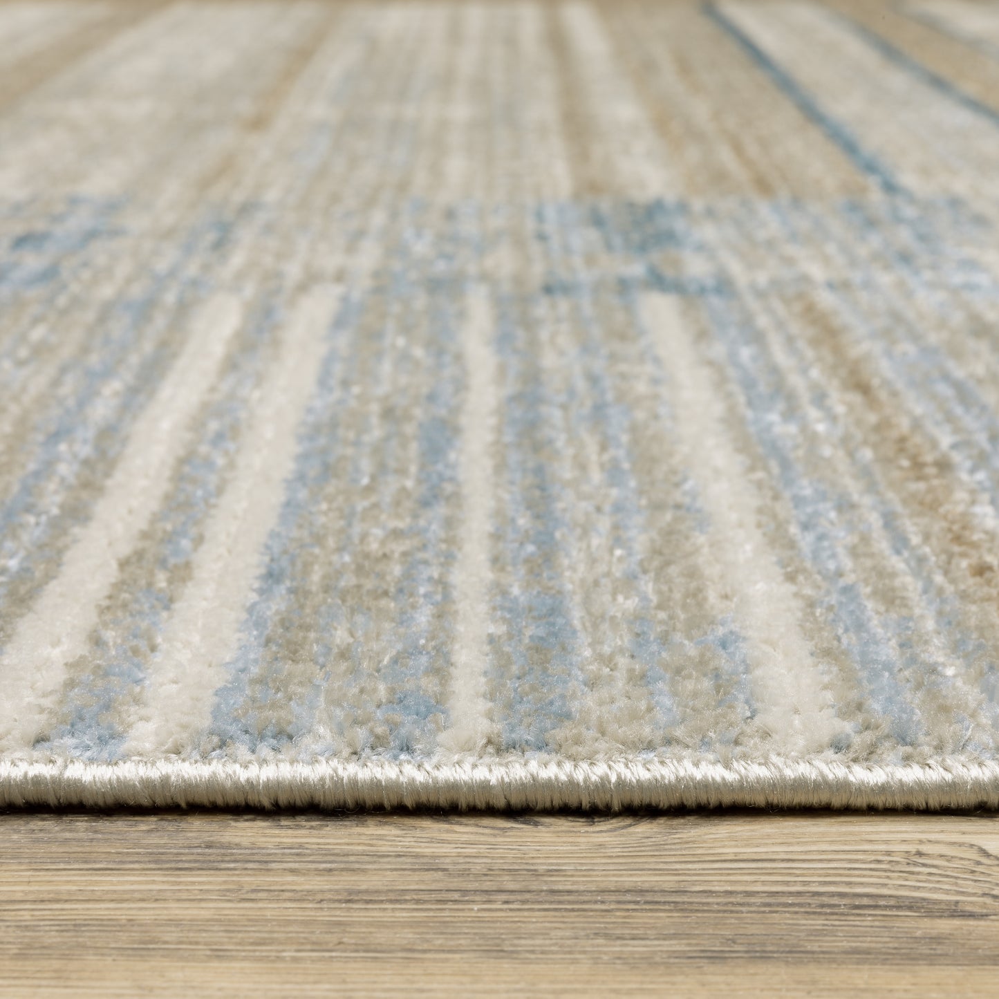 Bauer Distressed Blue/ Beige Stripe Cut Pile Rug