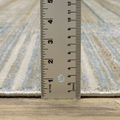 Bauer Distressed Blue/ Beige Stripe Cut Pile Rug