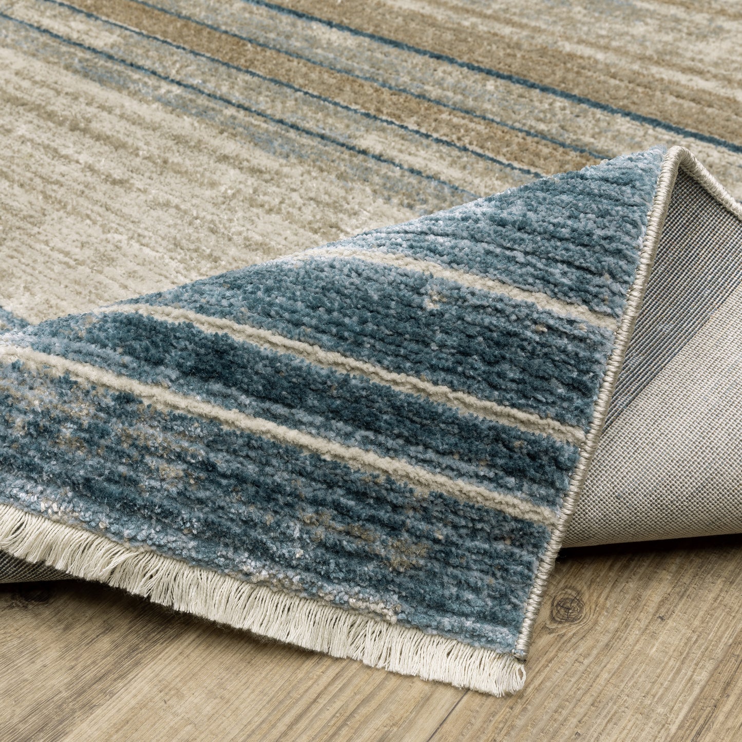 Bauer Distressed Blue/ Beige Stripe Cut Pile Rug