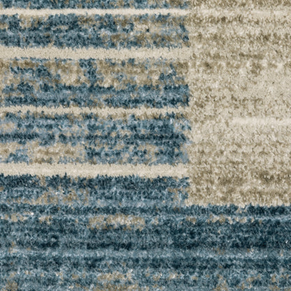 Bauer Distressed Blue/ Beige Stripe Cut Pile Rug