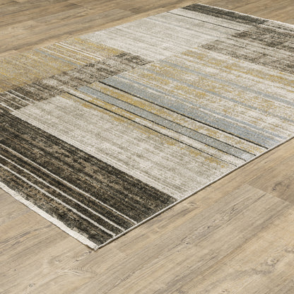Bauer Distressed Beige/ Charcoal Stripe Cut Pile Rug