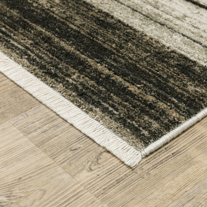 Bauer Distressed Beige/ Charcoal Stripe Cut Pile Rug