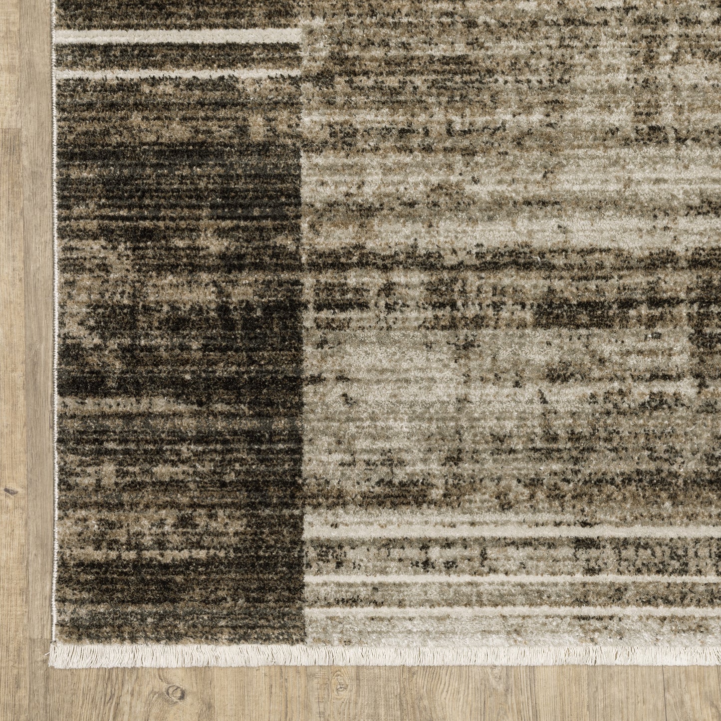 Bauer Distressed Beige/ Charcoal Stripe Cut Pile Rug