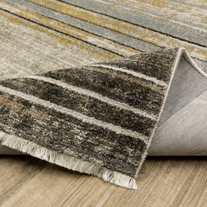 Bauer Distressed Beige/ Charcoal Stripe Cut Pile Rug