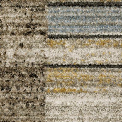 Bauer Distressed Beige/ Charcoal Stripe Cut Pile Rug