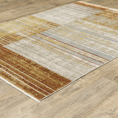 Bauer Distressed Rust/ Gold Stripe Cut Pile Rug