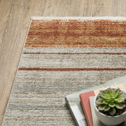 Bauer Distressed Rust/ Gold Stripe Cut Pile Rug