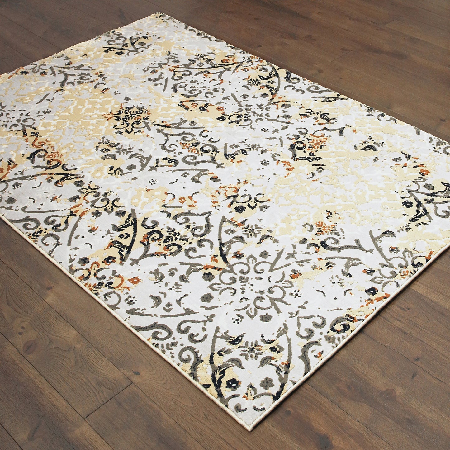 Bowen Distressed Grey/ Gold Lattice Cut Pile Rug