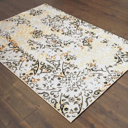 Bowen Distressed Grey/ Gold Lattice Cut Pile Rug