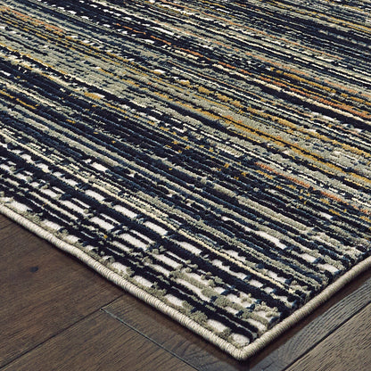 Bowen Stripe Black/ Navy Distressed Cut Pile Rug