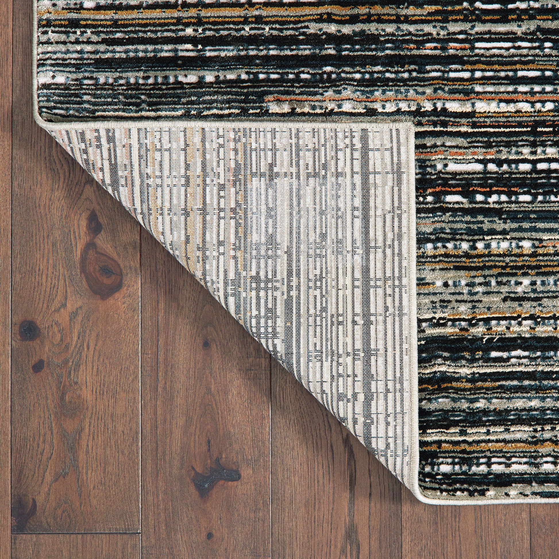 Bowen Stripe Black/ Navy Distressed Cut Pile Rug