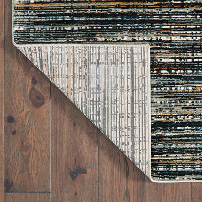 Bowen Stripe Black/ Navy Distressed Cut Pile Rug