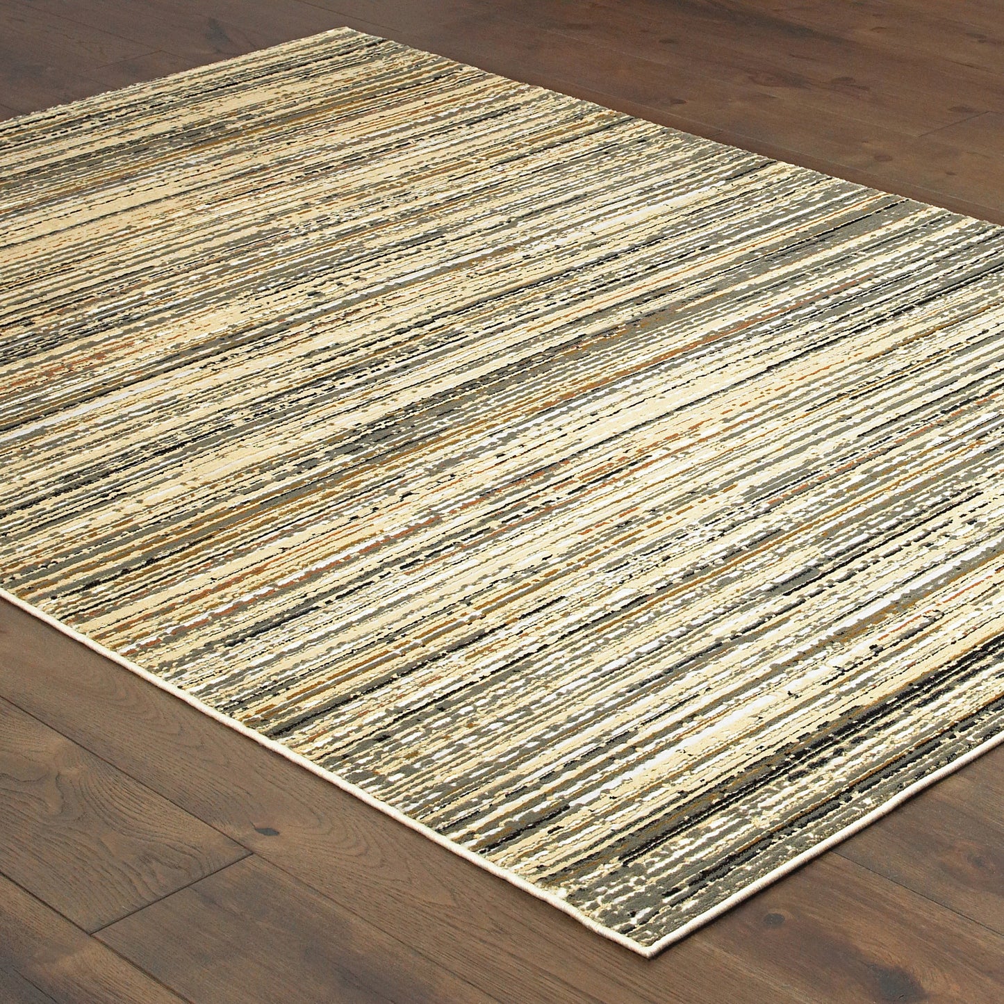 Bowen Stripe Ivory/ Gold Distressed Cut Pile Rug