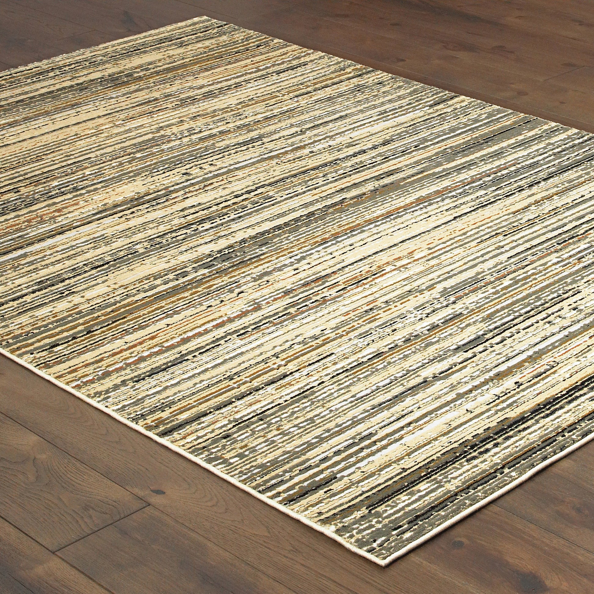 Bowen Stripe Ivory/ Gold Distressed Cut Pile Rug