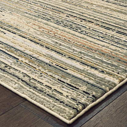 Bowen Stripe Ivory/ Gold Distressed Cut Pile Rug