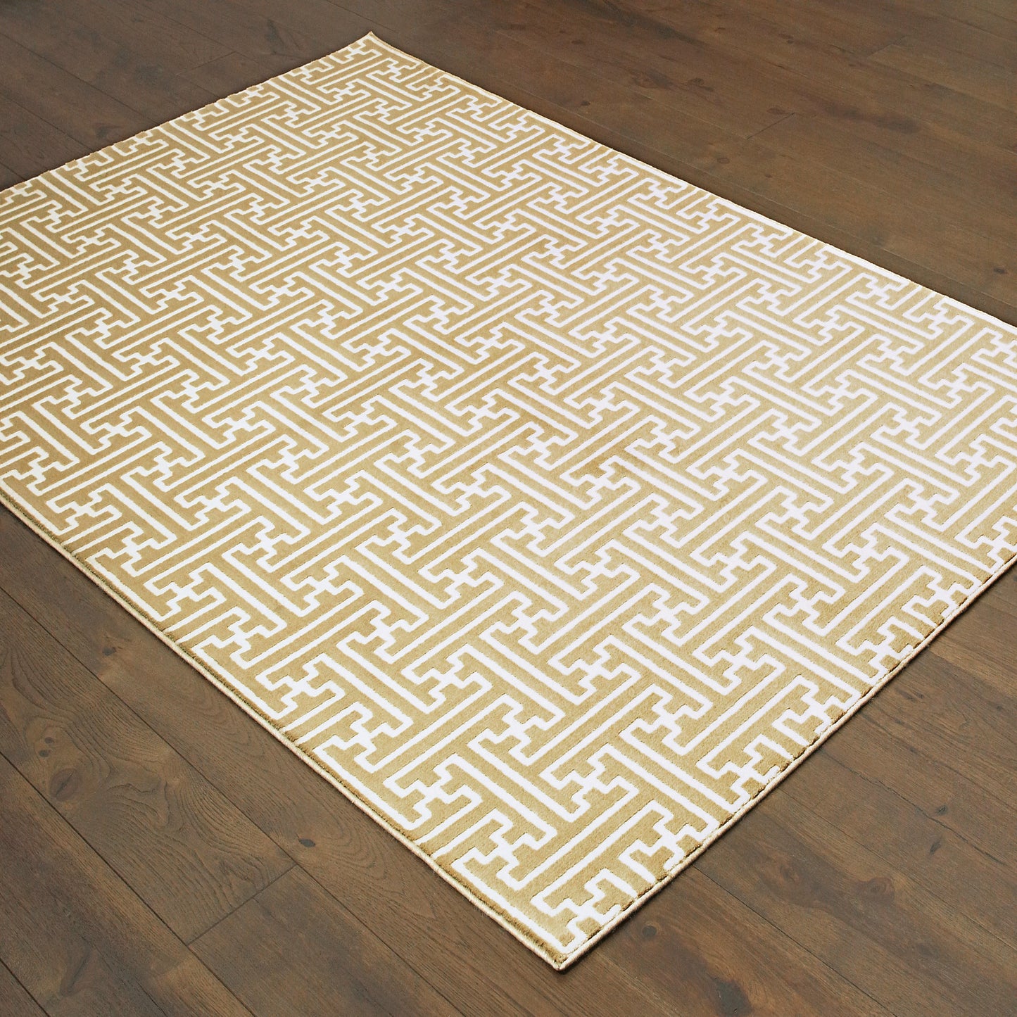 Bowen Geometric Gold/ Ivory Cut Pile Rug