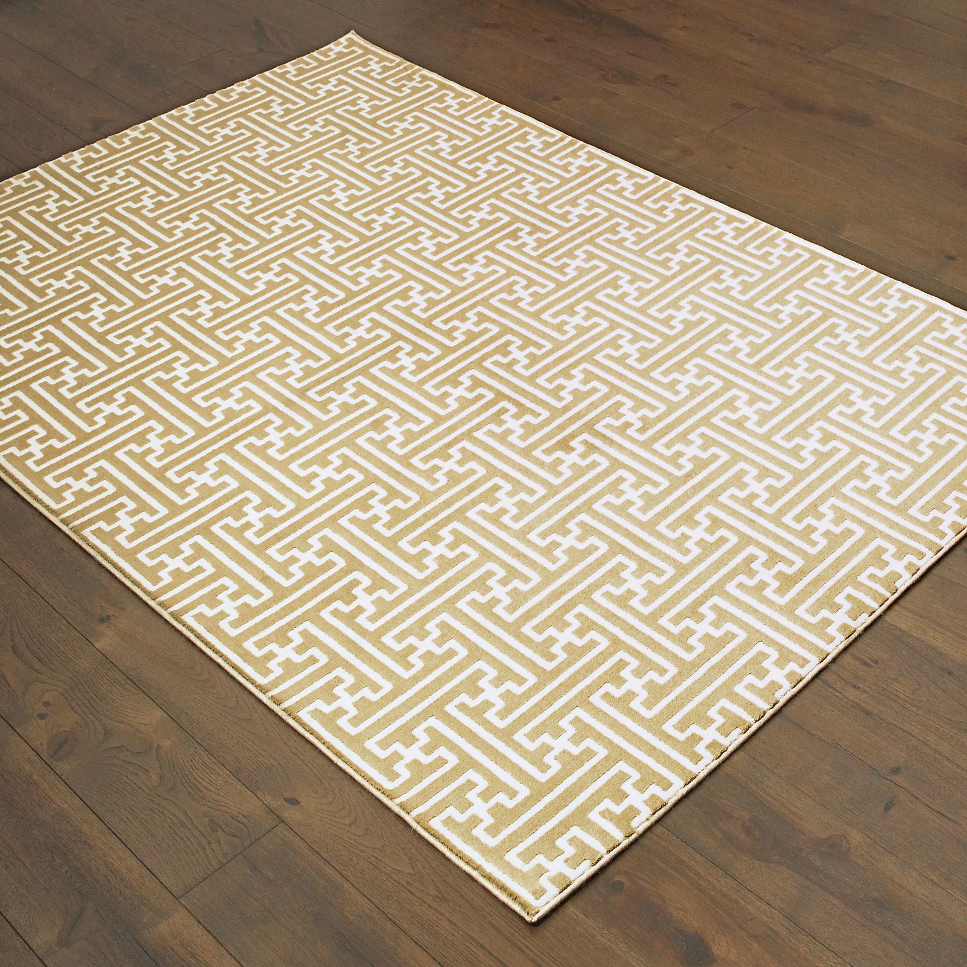 Bowen Geometric Gold/ Ivory Cut Pile Rug