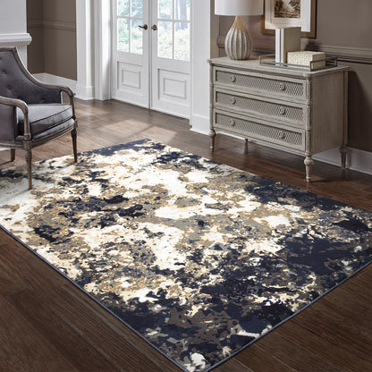 Bowen Abstract Navy/ Gold Cut Pile Rug