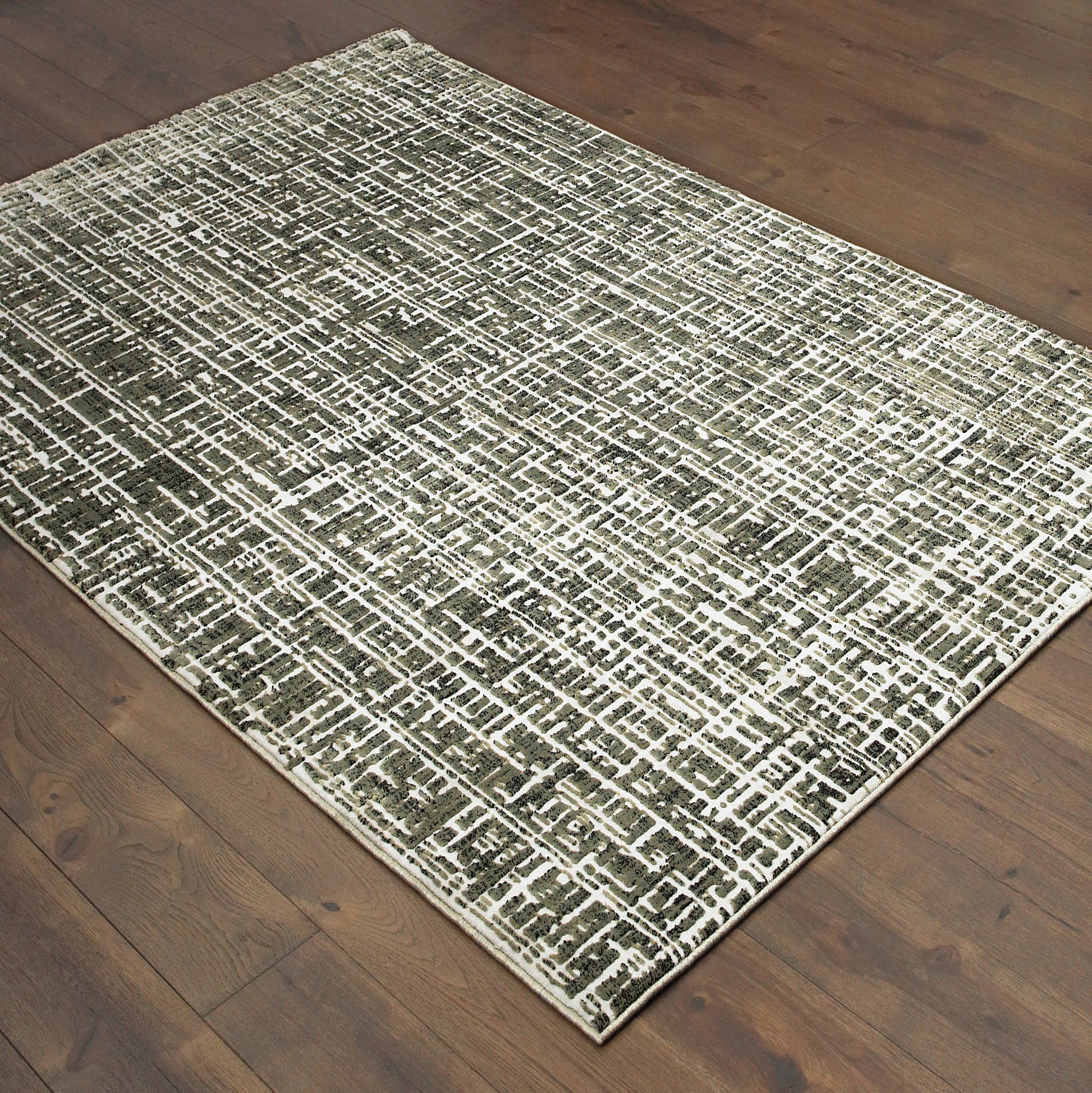 Bowen Stripe Grey/ Ivory Distressed Cut Pile Rug