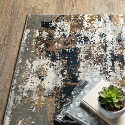 Bowen Distressed Grey/ Gold Abstract Cut Pile Rug