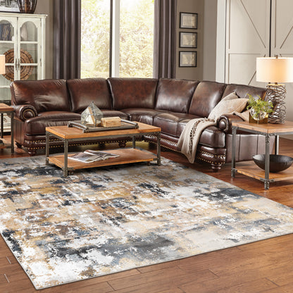 Bowen Distressed Grey/ Gold Abstract Cut Pile Rug