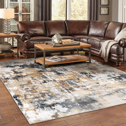 Bowen Distressed Grey/ Gold Abstract Cut Pile Rug