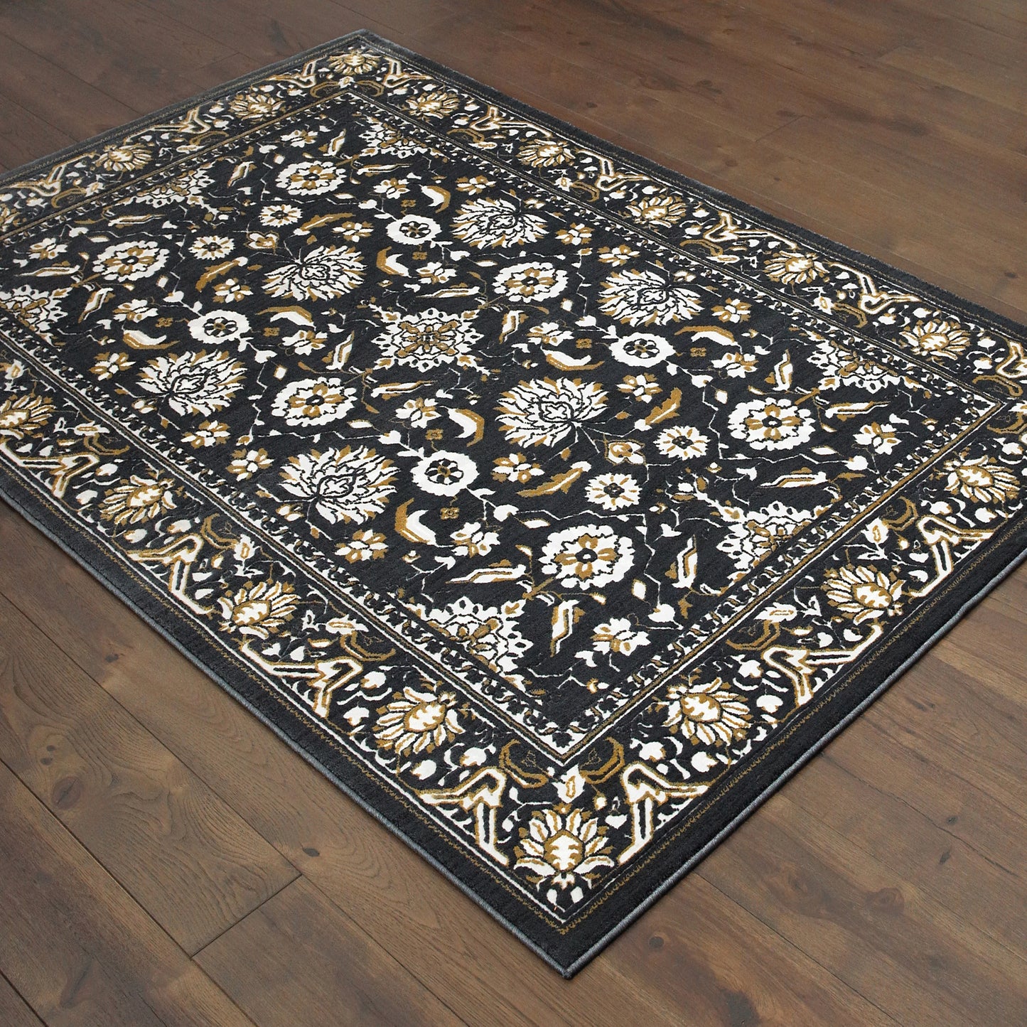 Bowen Oriental Navy/ Gold Floral Cut Pile Rug