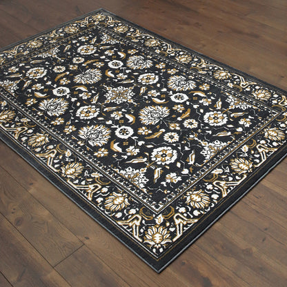 Bowen Oriental Navy/ Gold Floral Cut Pile Rug