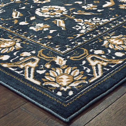 Bowen Oriental Navy/ Gold Floral Cut Pile Rug