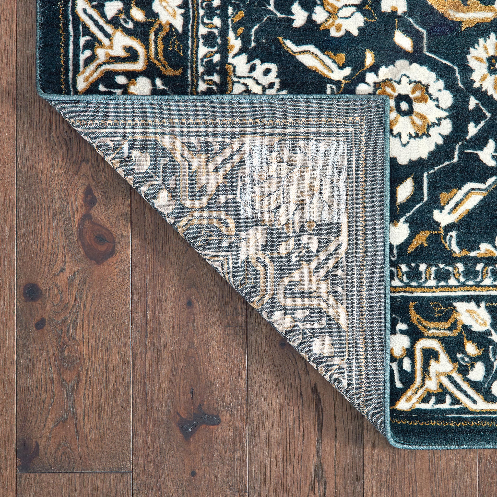 Bowen Oriental Navy/ Gold Floral Cut Pile Rug