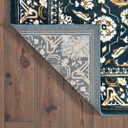 Bowen Oriental Navy/ Gold Floral Cut Pile Rug