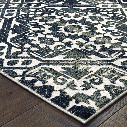 Bowen Distressed Navy/ Ivory Tribal Cut Pile Rug