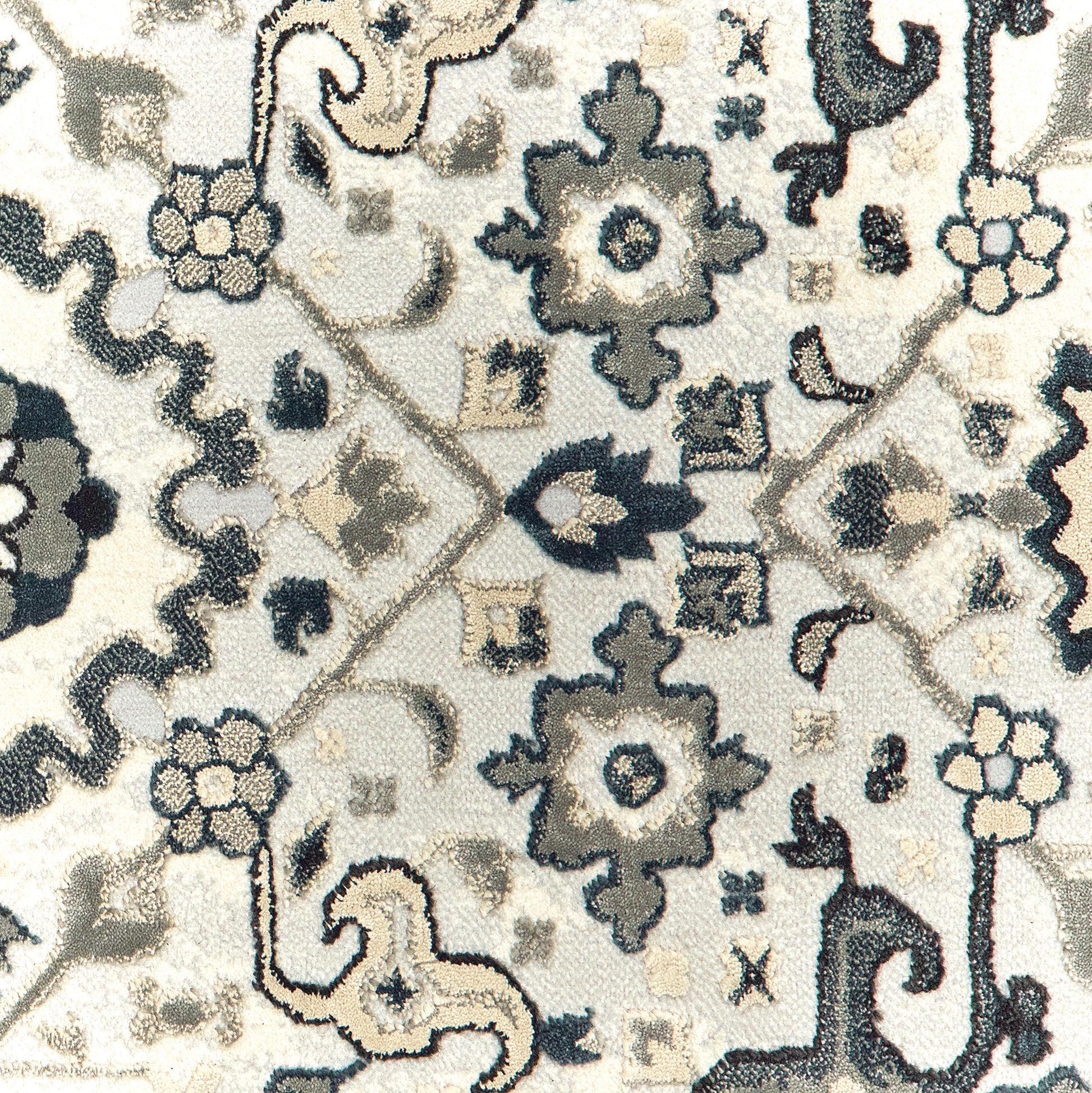 Bowen Oriental Ivory/ Navy Cut Pile Rug