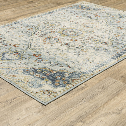 Branson Medallion Blue/ Multi Distressed Cut Pile Rug