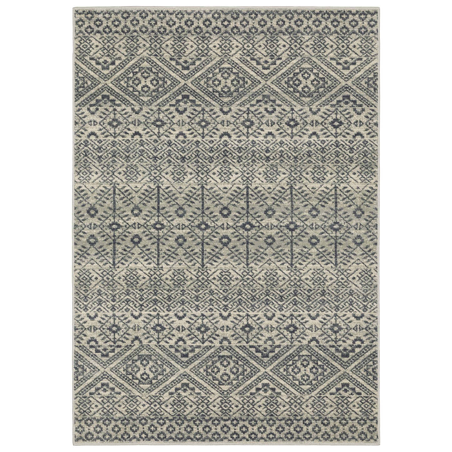 Branson Floral Blue/ Beige Geometric Cut Pile Rug