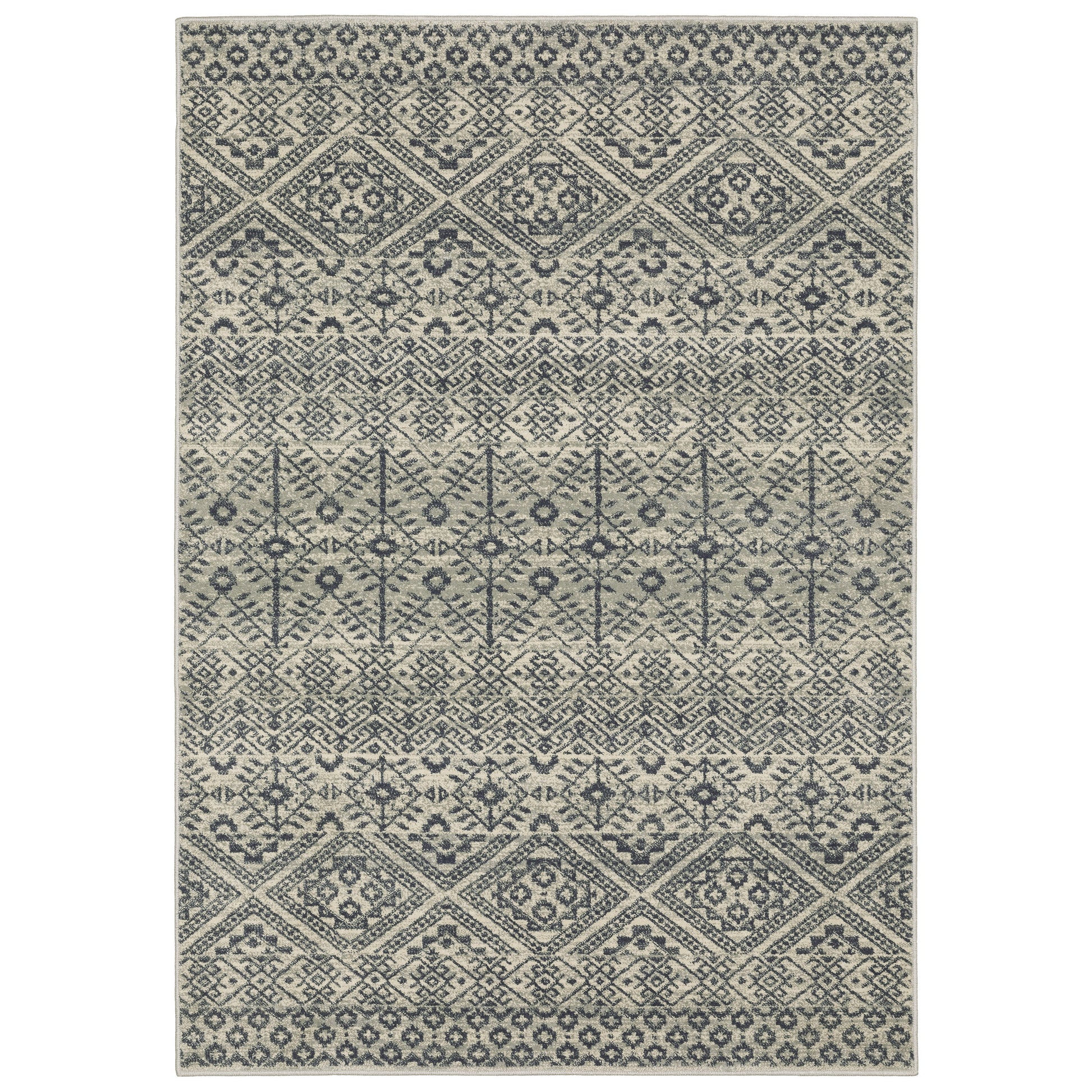 Branson Floral Blue/ Beige Geometric Cut Pile Rug