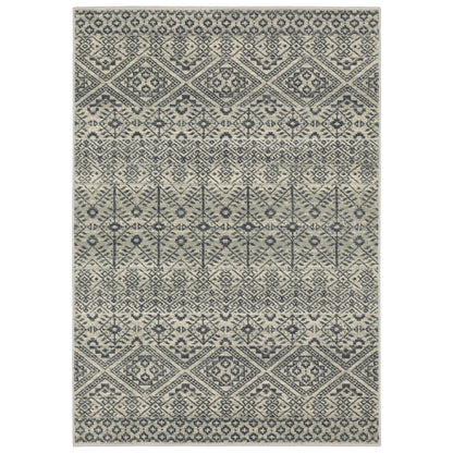 Branson Floral Blue/ Beige Geometric Cut Pile Rug