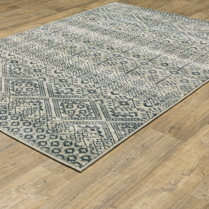 Branson Floral Blue/ Beige Geometric Cut Pile Rug