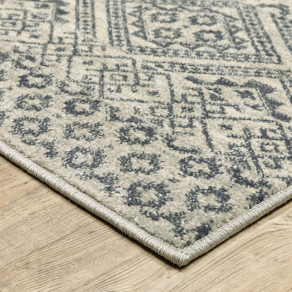 Branson Floral Blue/ Beige Geometric Cut Pile Rug