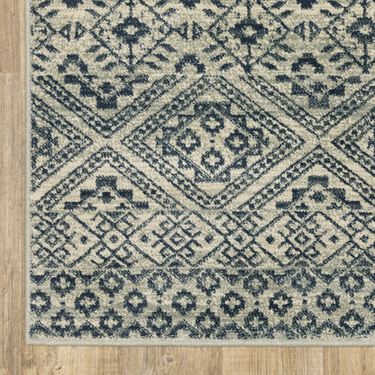 Branson Floral Blue/ Beige Geometric Cut Pile Rug