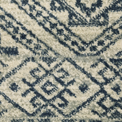 Branson Floral Blue/ Beige Geometric Cut Pile Rug