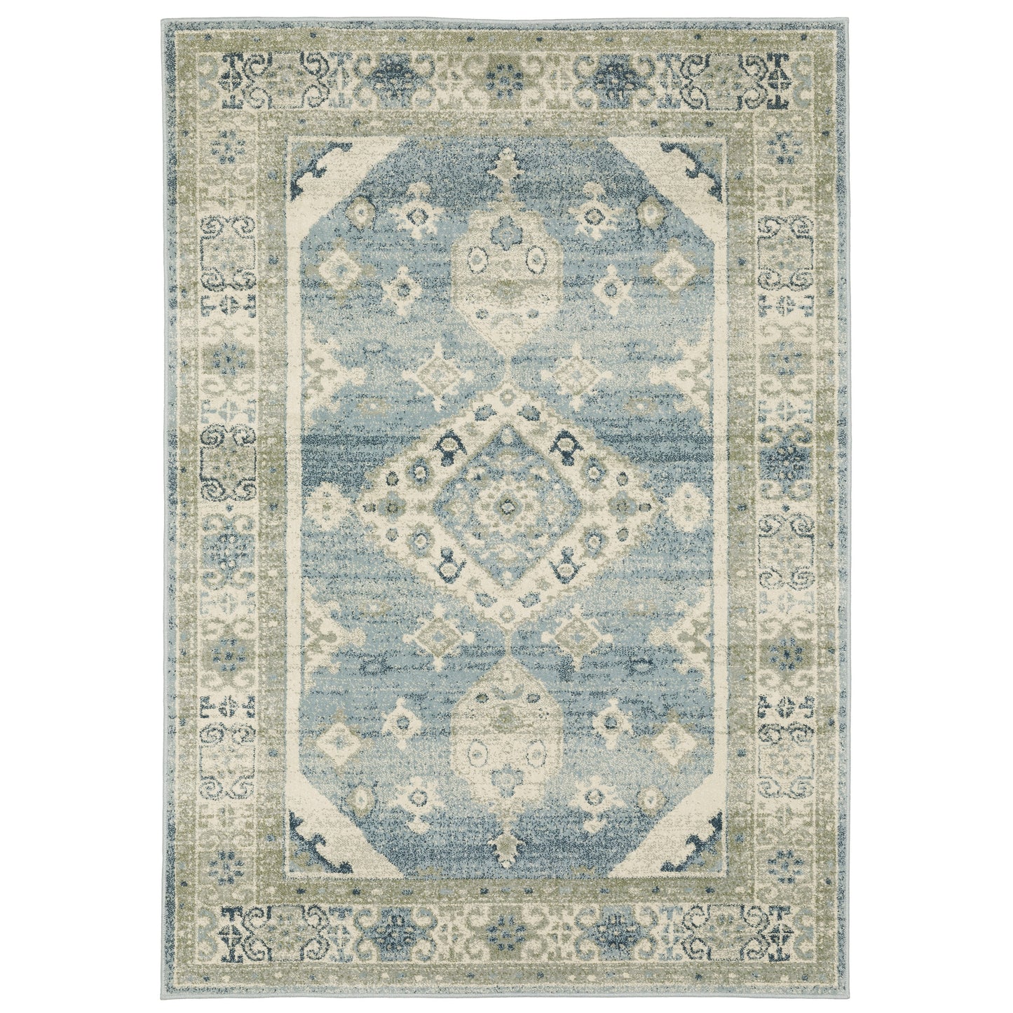 Branson Medallion Blue/ Beige Distressed Cut Pile Rug