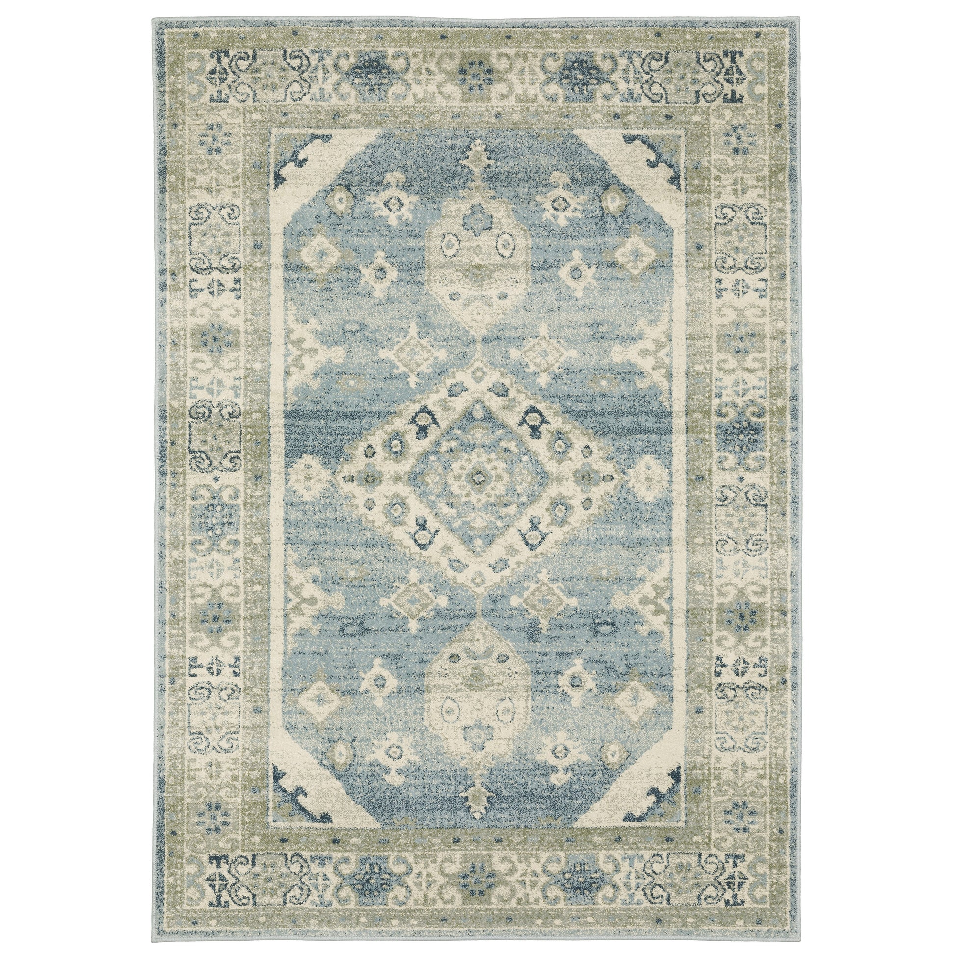 Branson Medallion Blue/ Beige Distressed Cut Pile Rug