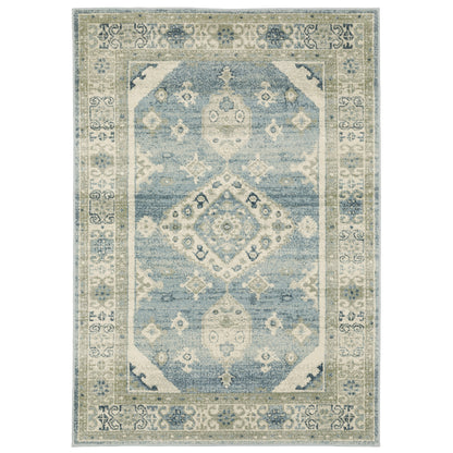 Branson Medallion Blue/ Beige Distressed Cut Pile Rug