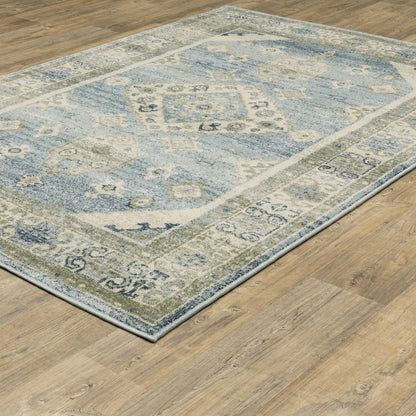 Branson Medallion Blue/ Beige Distressed Cut Pile Rug