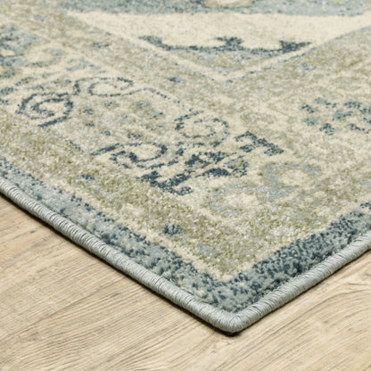 Branson Medallion Blue/ Beige Distressed Cut Pile Rug