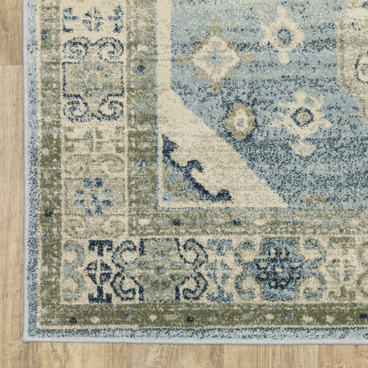 Branson Medallion Blue/ Beige Distressed Cut Pile Rug