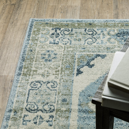 Branson Medallion Blue/ Beige Distressed Cut Pile Rug