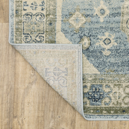Branson Medallion Blue/ Beige Distressed Cut Pile Rug